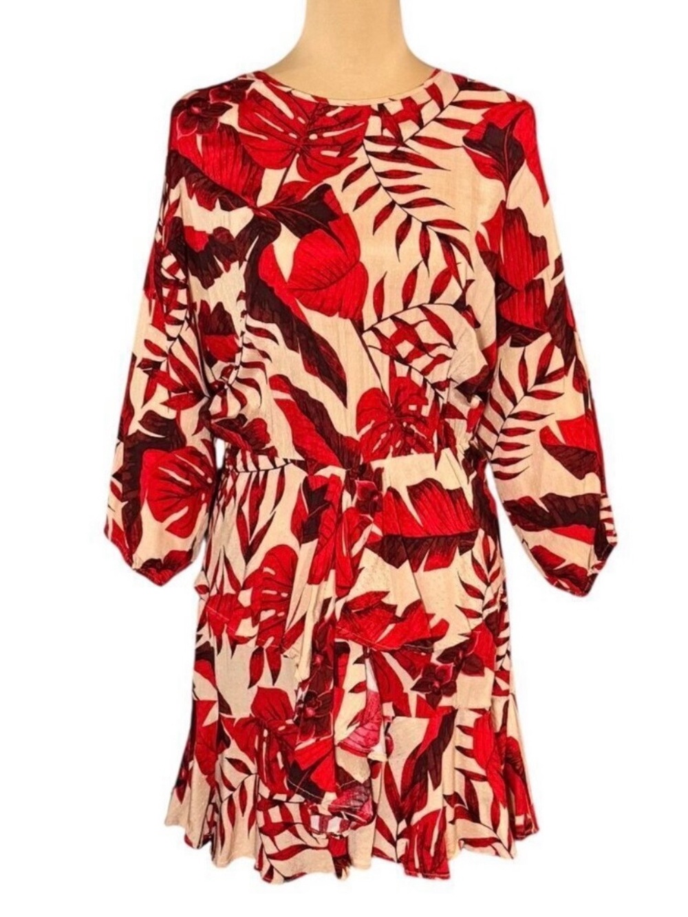 Johanna Ortiz X H&M Flounced Floral Mini Dress Sz.S Red Ruffle Blogger Fav